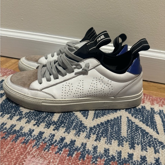 P448 Soho Socks Sneakers Men’s 42 White Black Leather Low Top - Picture 4 of 4